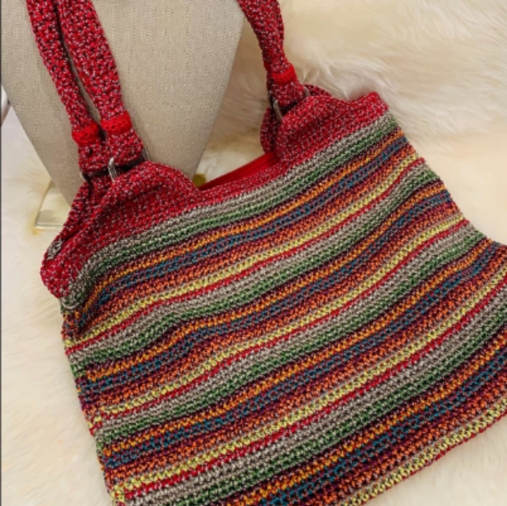 🌈The SaK Multi Color Crochet Boho Large Shoulder Handbag Red blue green Bag